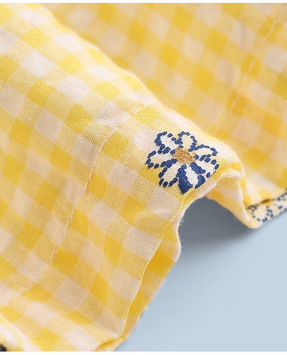 Babyhug Cotton Mixes Woven Frock with Half Sleeves and Floral Print - Yellow