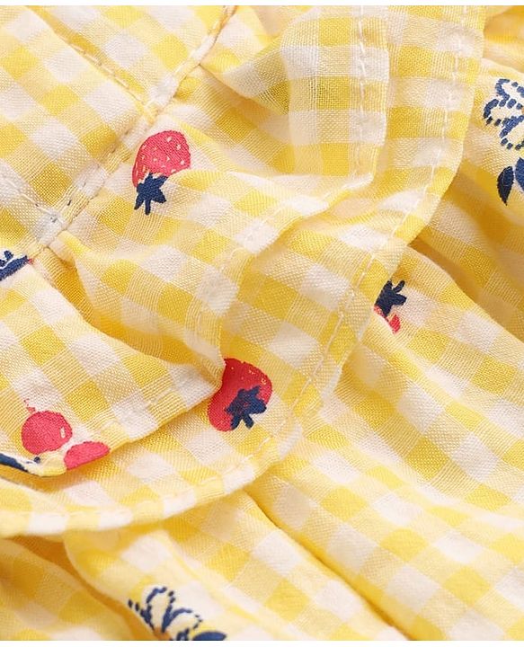 Babyhug Cotton Mixes Woven Frock with Half Sleeves and Floral Print - Yellow