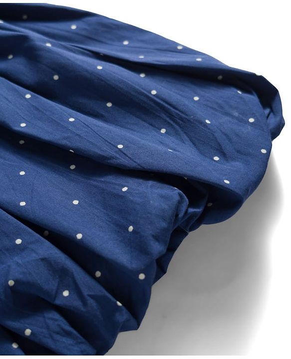 Babyhug Cotton Woven Sleeveless Polka Dots Printed Frock With Bow Applique - Navy Blue