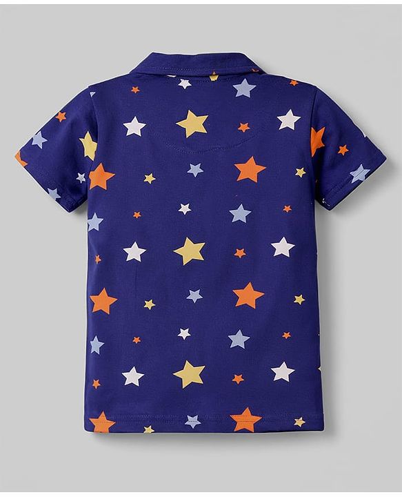 Babyhug Cotton Knit Half Sleeves Shirt & Shorts Co-ord Night Suit with Star Print - Navy Blue