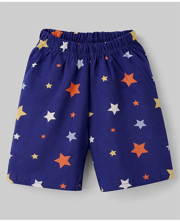 Babyhug Cotton Knit Half Sleeves Shirt & Shorts Co-ord Night Suit with Star Print - Navy Blue