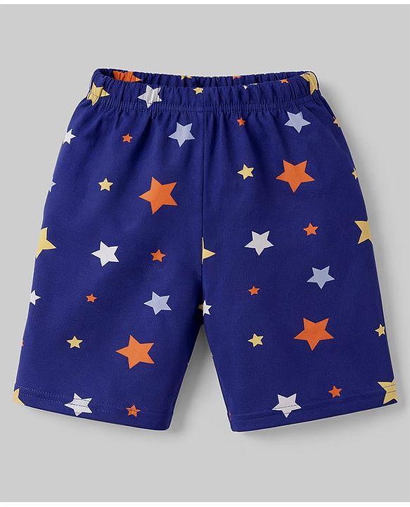 Babyhug Cotton Knit Half Sleeves Shirt & Shorts Co-ord Night Suit with Star Print - Navy Blue