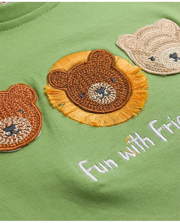 Babyhug Cotton Knit Half Sleeves T-Shirt with Teddy Patch - Multicolor