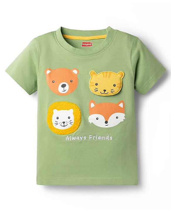 Babyhug Cotton Knit Half Sleeves Tee with Animal Applique Detailing Multi Color 9-12 Months