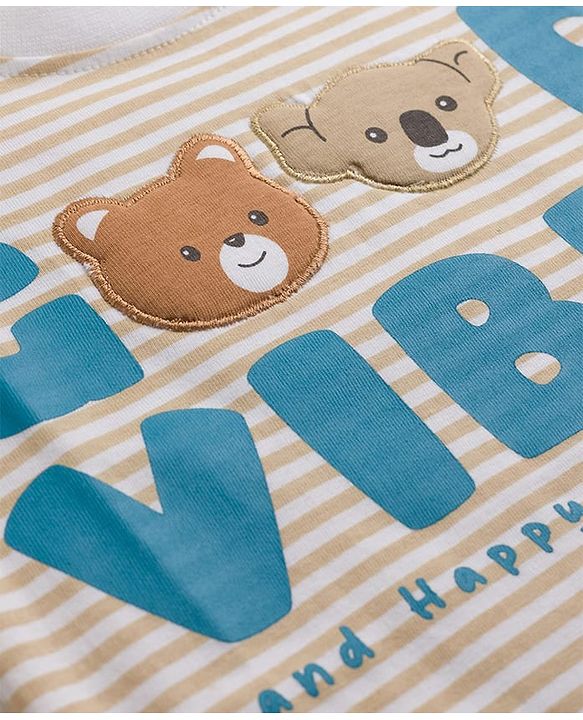 Babyhug Cotton Knit Half Sleeves Striped T-Shirt with Animal Patch - Multicolor