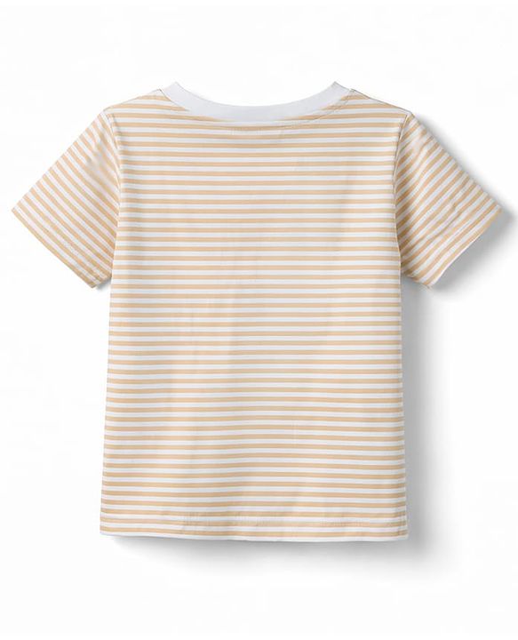 Babyhug Cotton Knit Half Sleeves Striped T-Shirt with Animal Patch - Multicolor