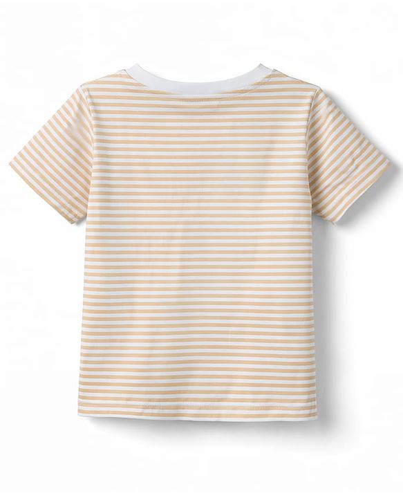 Babyhug Cotton Knit Half Sleeves Striped T-Shirt with Animal Patch - Multicolor