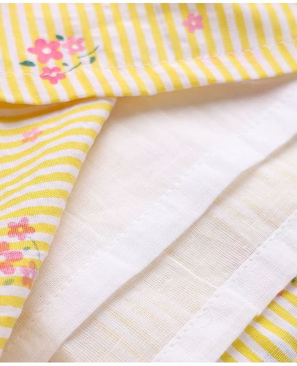 Babyhug See-Sucker Woven One Piece Dress with Sleeveless and Floral Embroidery - Yellow