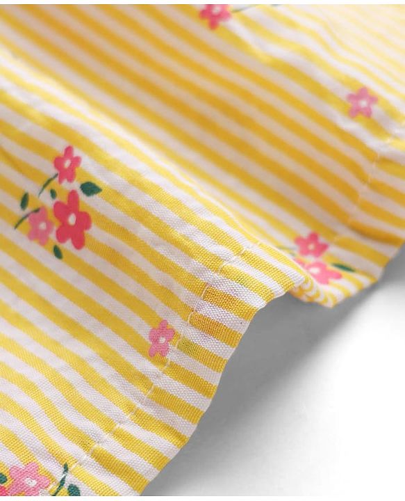 Babyhug See-Sucker Woven One Piece Dress with Sleeveless and Floral Embroidery - Yellow