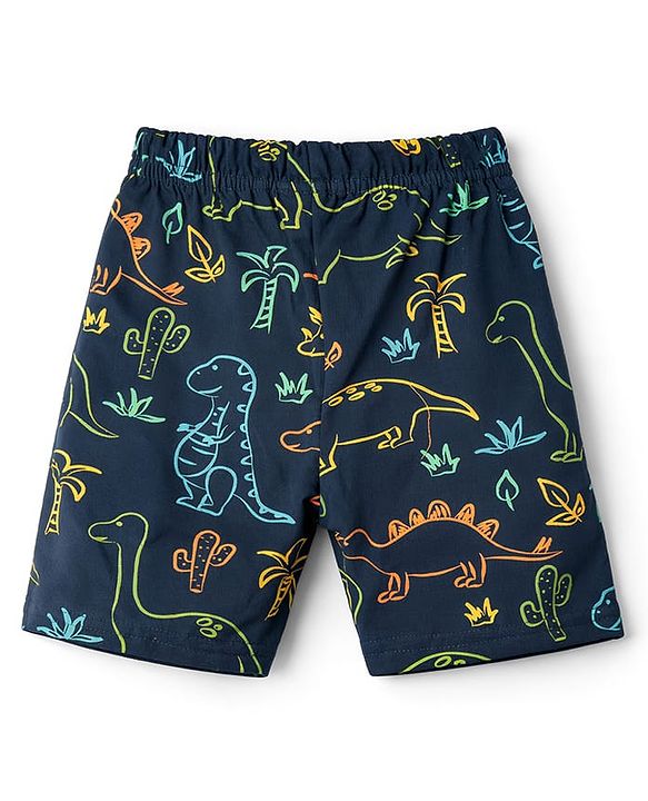 Babyhug 100% Cotton Knit Half Sleeves T-Shirt & Shorts Co-ord Night Suit with Dino Print - Navy Blue