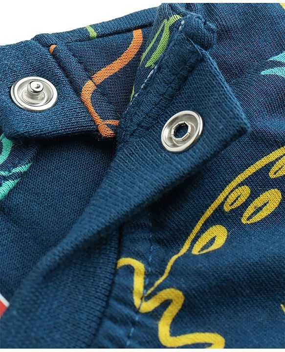 Babyhug 100% Cotton Knit Half Sleeves T-Shirt & Shorts Co-ord Night Suit with Dino Print - Navy Blue