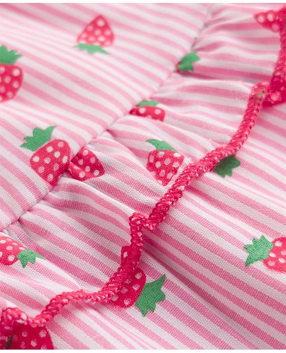 Babyhug Woven Sleeveless Strawberry Printed Tiered Frock - Pink