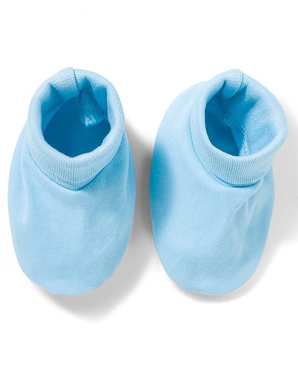 Babyhug 100% Cotton Interlock Knit Cap Mittens & Booties With Teddy Print Blue - Diameter 16 cm