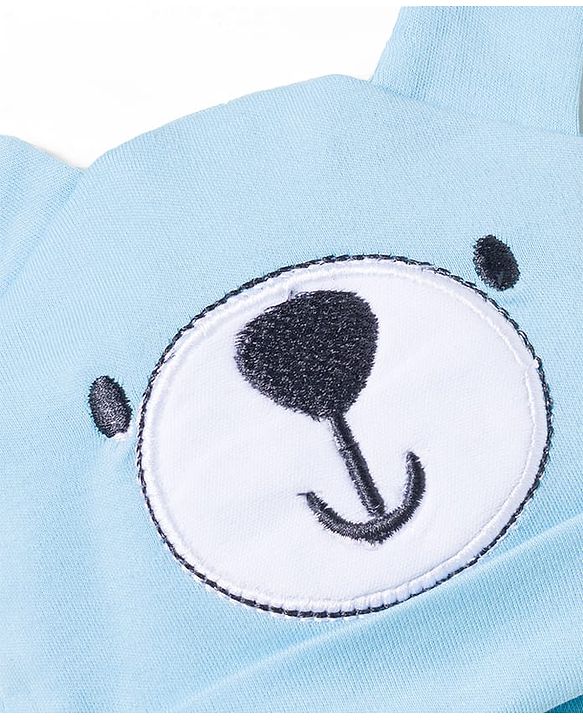Babyhug 100% Cotton Interlock Knit Cap Mittens & Booties With Teddy Print Blue - Diameter 16 cm