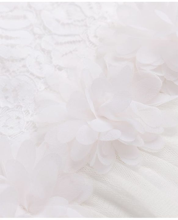 Babyhug Mesh Woven Sleeveless Frock with Floral Applique - White