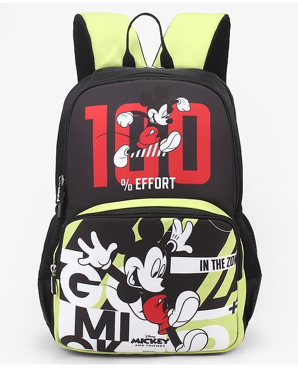 Babyhug Disney Mickey Mouse 16 inches 100% Effort School Backpack | 2 Main Compartment, 1 Front Pocket, 2 Side Bottle Pocket - Black
