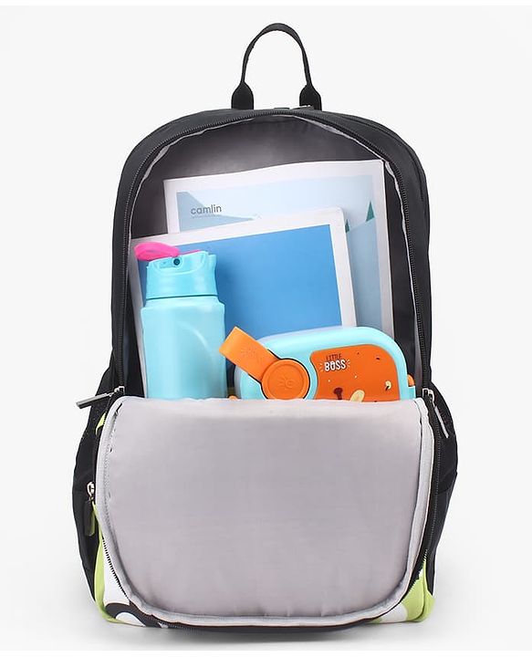 Babyhug Disney Mickey Mouse 16 inches 100% Effort School Backpack | 2 Main Compartment, 1 Front Pocket, 2 Side Bottle Pocket - Black