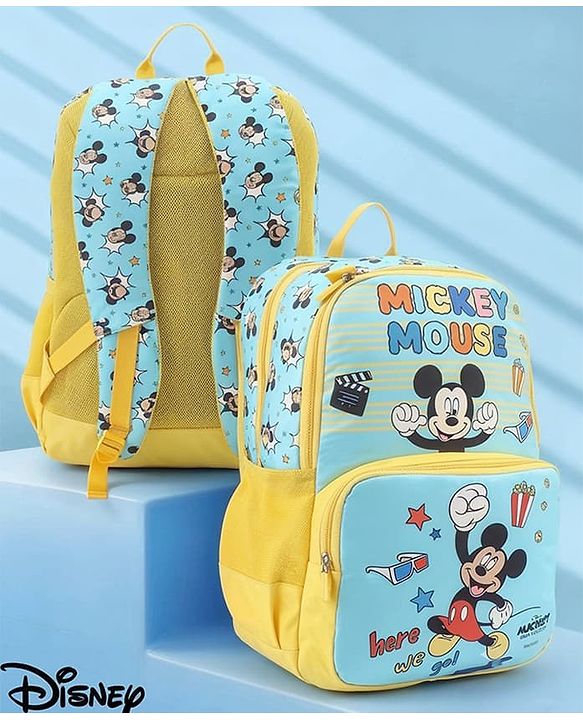 Babyhug Disney Mickey Mouse 16 inches 100% Effort School Backpack | 2 Main Compartment, 1 Front Pocket, 2 Side Bottle Pocket - Black