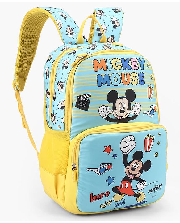 Babyhug Disney Mickey Mouse 16 inches 100% Effort School Backpack | 2 Main Compartment, 1 Front Pocket, 2 Side Bottle Pocket - Black