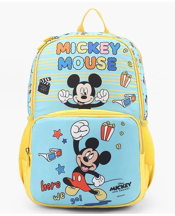 Babyhug Disney Mickey Mouse 16 inches 100% Effort School Backpack | 2 Main Compartment, 1 Front Pocket, 2 Side Bottle Pocket - Black