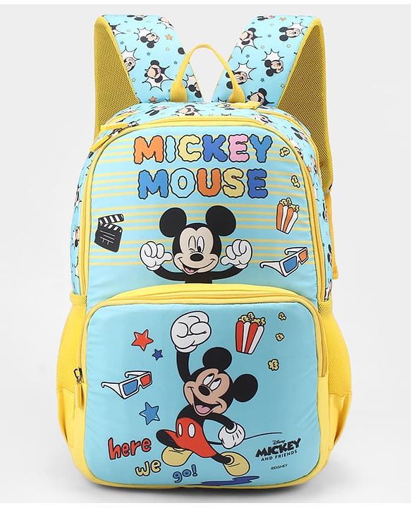 Babyhug Disney Mickey Mouse 16 inches 100% Effort School Backpack | 2 Main Compartment, 1 Front Pocket, 2 Side Bottle Pocket - Black