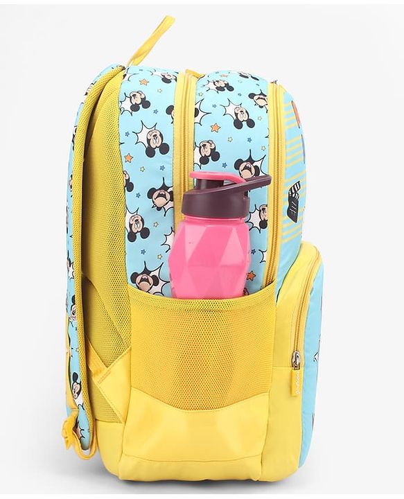 Babyhug Disney Mickey Mouse 16 inches 100% Effort School Backpack | 2 Main Compartment, 1 Front Pocket, 2 Side Bottle Pocket - Black