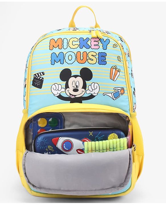 Babyhug Disney Mickey Mouse 16 inches 100% Effort School Backpack | 2 Main Compartment, 1 Front Pocket, 2 Side Bottle Pocket - Black
