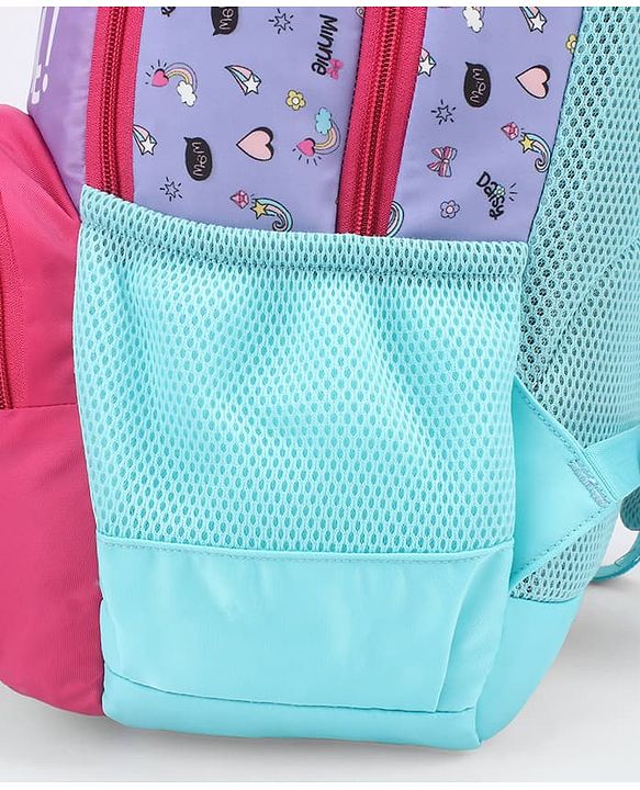 Babyhug Disney Minnie Mouse 16 inches I am awesome School Backpack | 2 Main Compartment , 1 Front Pocket, 2 Side Bottle Pocket - Blue Pink