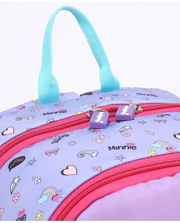Babyhug Disney Minnie Mouse 16 inches I am awesome School Backpack | 2 Main Compartment , 1 Front Pocket, 2 Side Bottle Pocket - Blue Pink