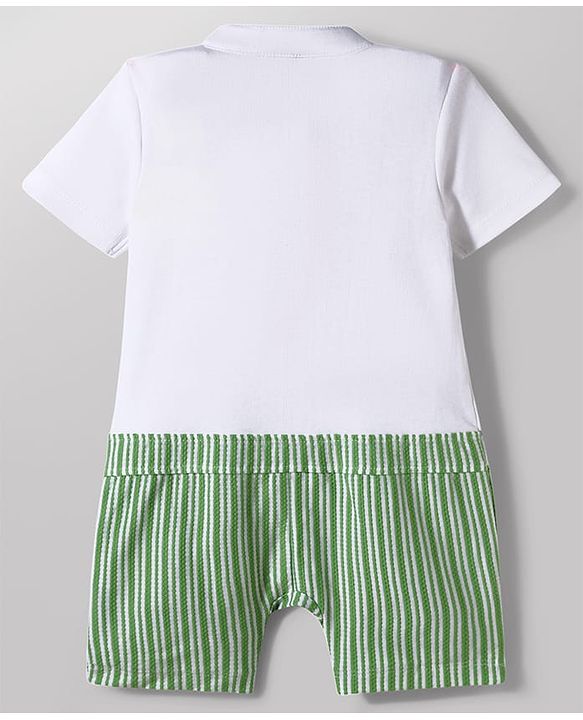 Babyhug Popcorn Knit Half Sleeves Striped Romper with Bow - Multicolor