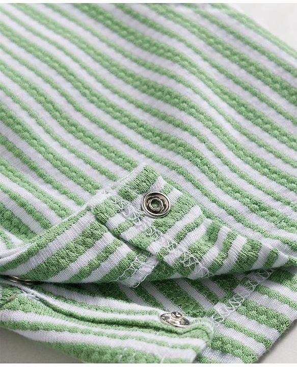 Babyhug Popcorn Knit Half Sleeves Striped Romper with Bow - Multicolor