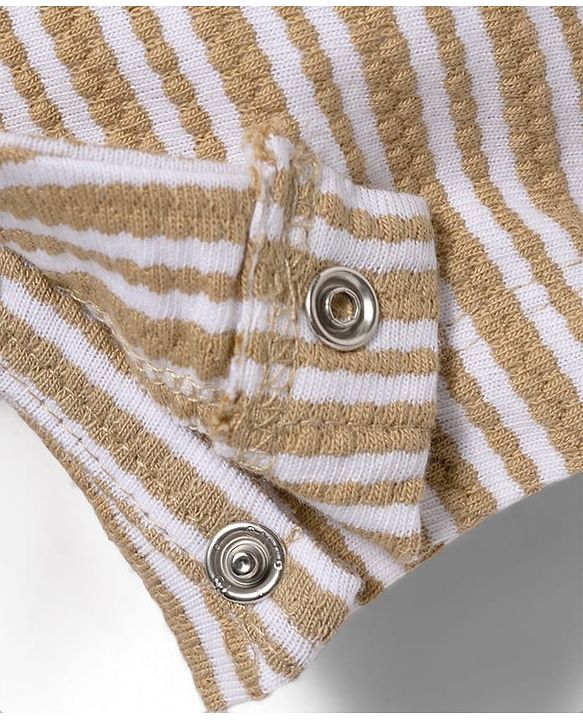 Babyhug Popcorn Knit Half Sleeves Striped Romper with Attached Waist Coat & Bow Applique - Multicolor