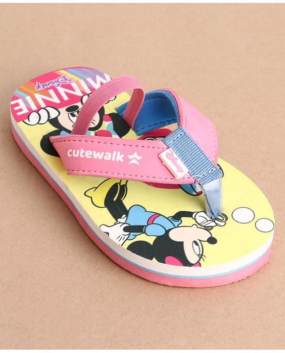 Cute Walk by Babyhug Disney Back Strap Closure Flip Flops With Minnie Mouse Print - Yellow & Pink