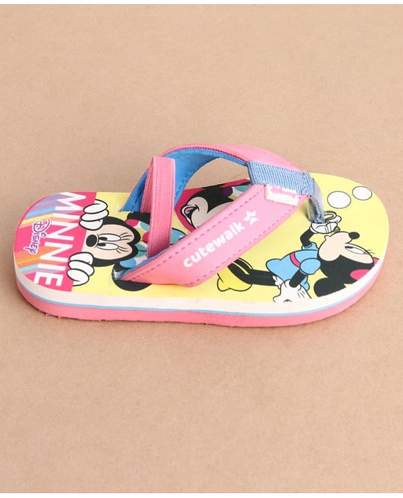Cute Walk by Babyhug Disney Back Strap Closure Flip Flops With Minnie Mouse Print - Yellow & Pink