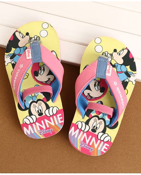 Cute Walk by Babyhug Disney Back Strap Closure Flip Flops With Minnie Mouse Print - Yellow & Pink