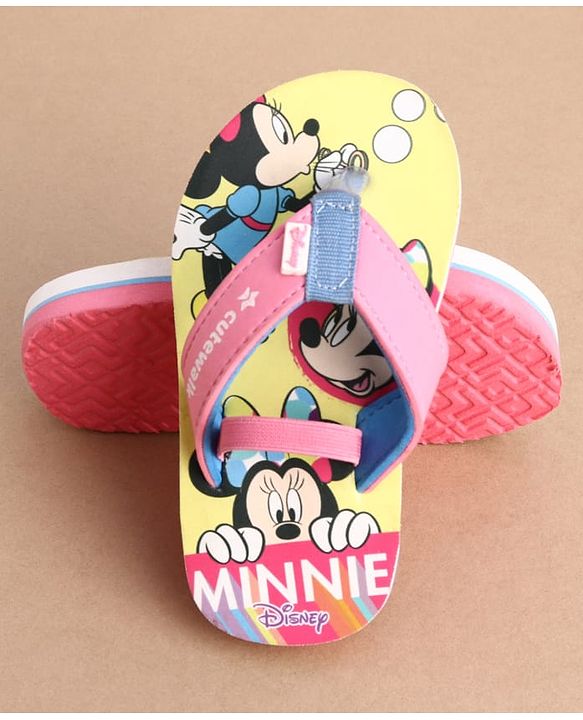 Cute Walk by Babyhug Disney Back Strap Closure Flip Flops With Minnie Mouse Print - Yellow & Pink