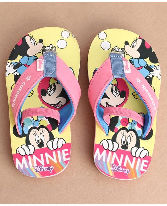 Cute Walk by Babyhug Disney Back Strap Closure Flip Flops With Minnie Mouse Print - Yellow & Pink