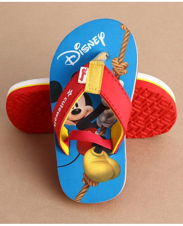 Cute Walk by Babyhug Disney Back Strap Closure Flip Flops With Mickey Mouse Print - Blue & Red