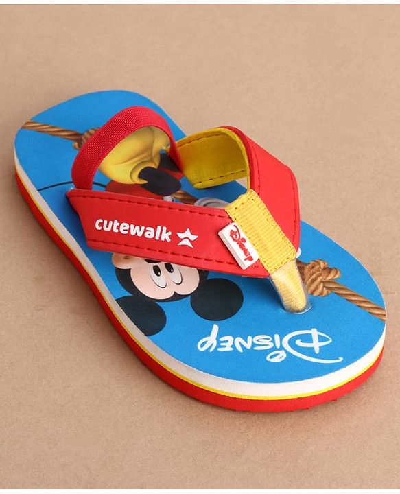 Cute Walk by Babyhug Disney Back Strap Closure Flip Flops With Mickey Mouse Print - Blue & Red