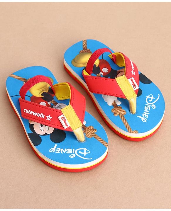 Cute Walk by Babyhug Disney Back Strap Closure Flip Flops With Mickey Mouse Print - Blue & Red