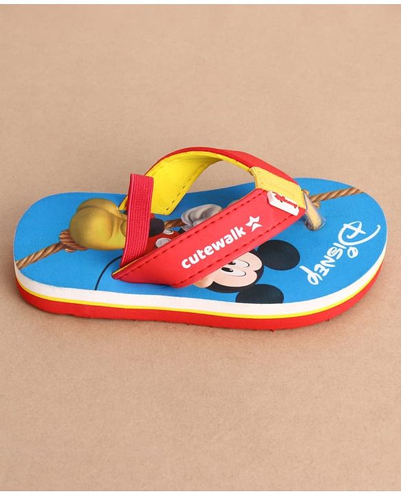 Cute Walk by Babyhug Disney Back Strap Closure Flip Flops With Mickey Mouse Print - Blue & Red