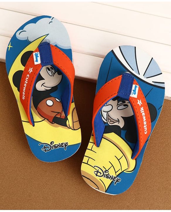 Cute Walk by Babyhug Disney Flip Flops With Mickey Mouse Print - Blue & Red