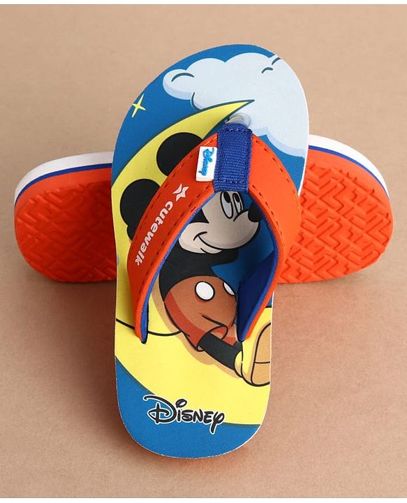 Cute Walk by Babyhug Disney Flip Flops With Mickey Mouse Print - Blue & Red
