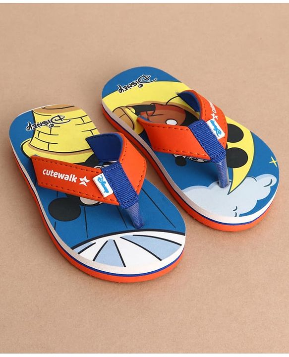 Cute Walk by Babyhug Disney Flip Flops With Mickey Mouse Print - Blue & Red