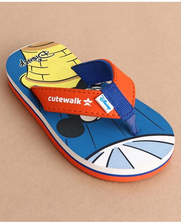 Cute Walk by Babyhug Disney Flip Flops With Mickey Mouse Print - Blue & Red