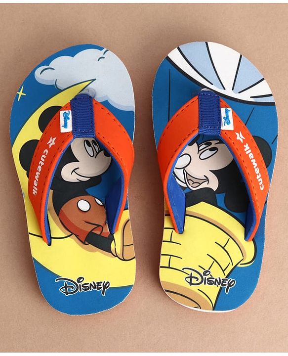 Cute Walk by Babyhug Disney Flip Flops With Mickey Mouse Print - Blue & Red