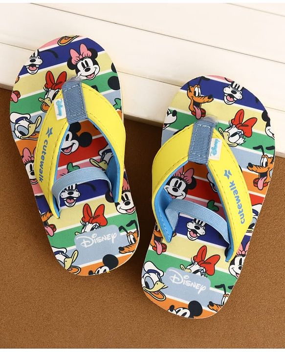 Cute Walk by Babyhug Disney Back Strap Closure Flip Flops With Mickey & Friends Print - Blue & Yellow