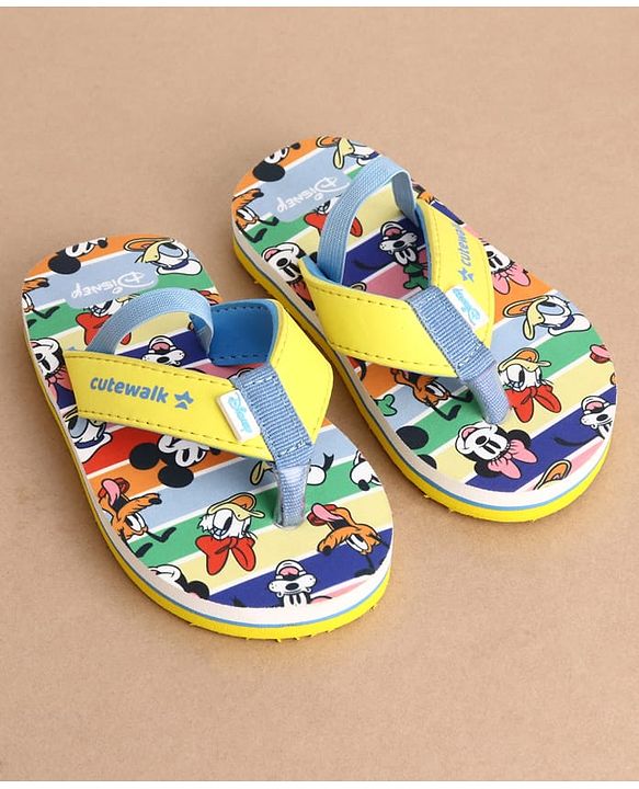 Cute Walk by Babyhug Disney Back Strap Closure Flip Flops With Mickey & Friends Print - Blue & Yellow