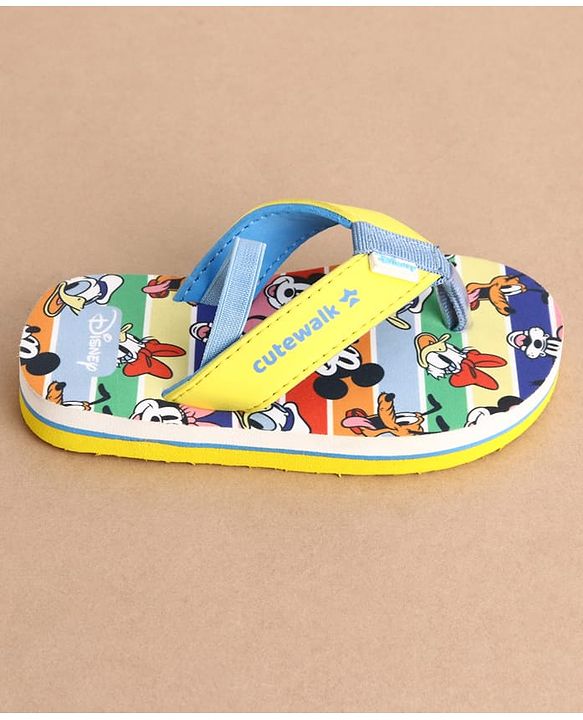 Cute Walk by Babyhug Disney Back Strap Closure Flip Flops With Mickey & Friends Print - Blue & Yellow