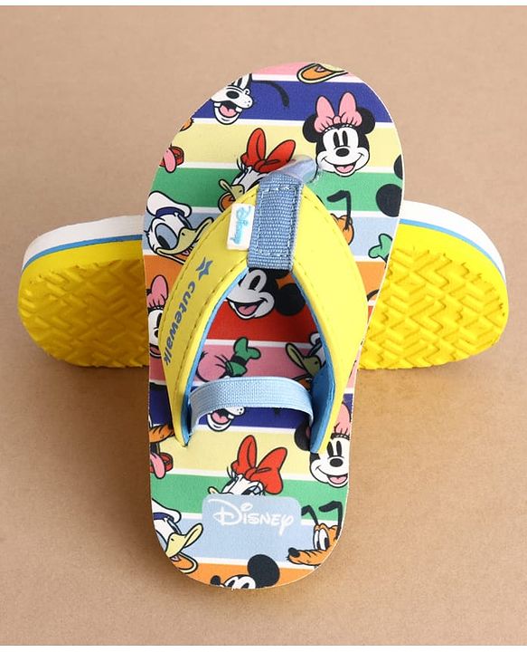 Cute Walk by Babyhug Disney Back Strap Closure Flip Flops With Mickey & Friends Print - Blue & Yellow